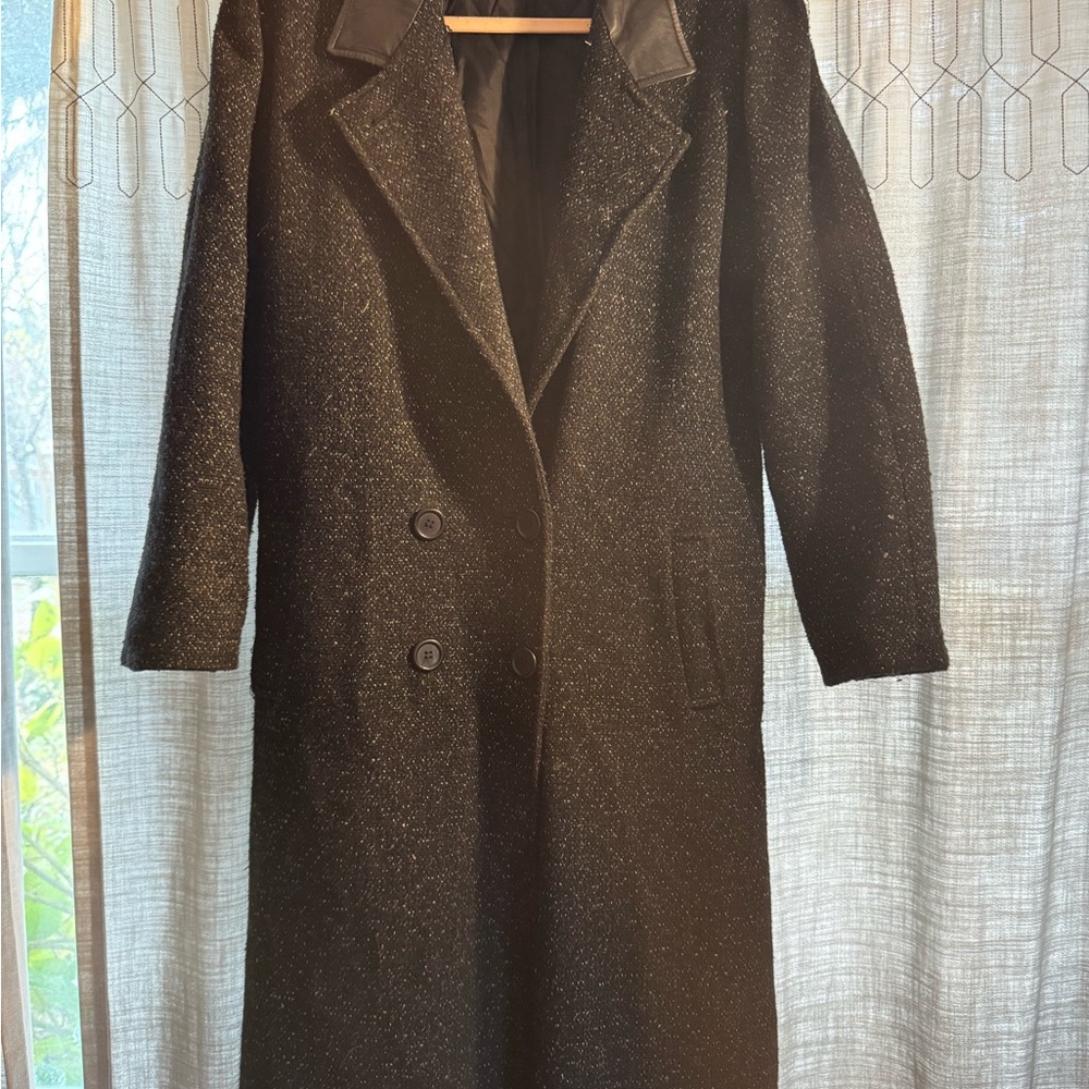 Vintage 80s New York Girl Wool Tweed Grey & Black Trench Coat